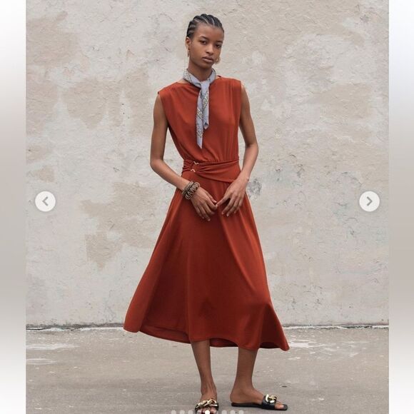 Zara brown dress with belt detail - Picture 5 of 12